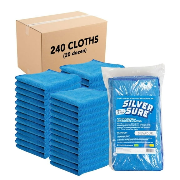 Arkwright SilverSure Antimicrobial-Treated Cleaning Cloths (Bulk Case of 240), 12x12 in., Blue