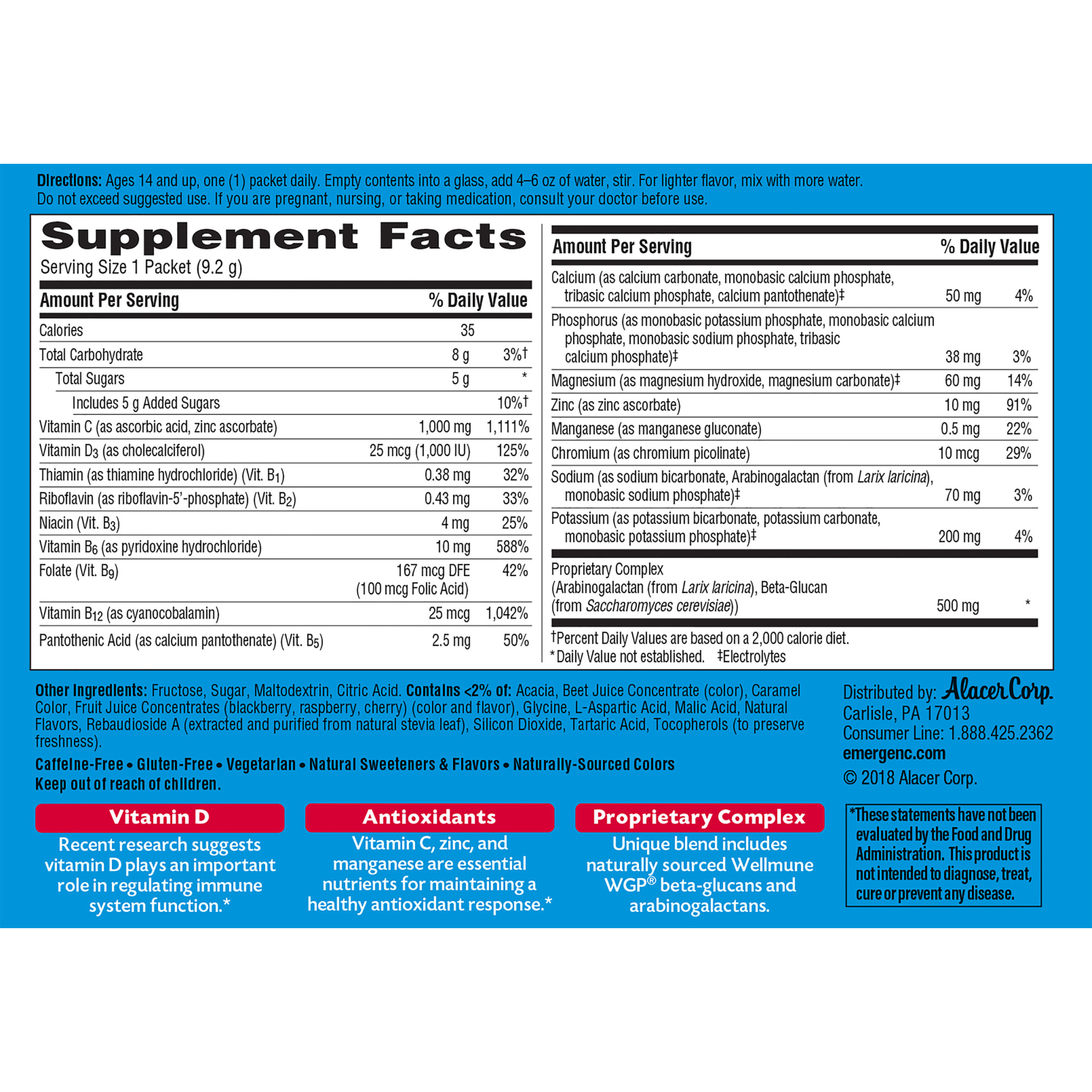Emergen-C Immune Plus Vitamin C Supplement Powder, Raspberry, 30 Ct - image 3 of 9