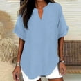 thumbnail image 2 of T Shirts for Women V Neck Short Sleeve Loose Blouses Casual Solid Color Summer Tunic Tops, L, 2 of 7
