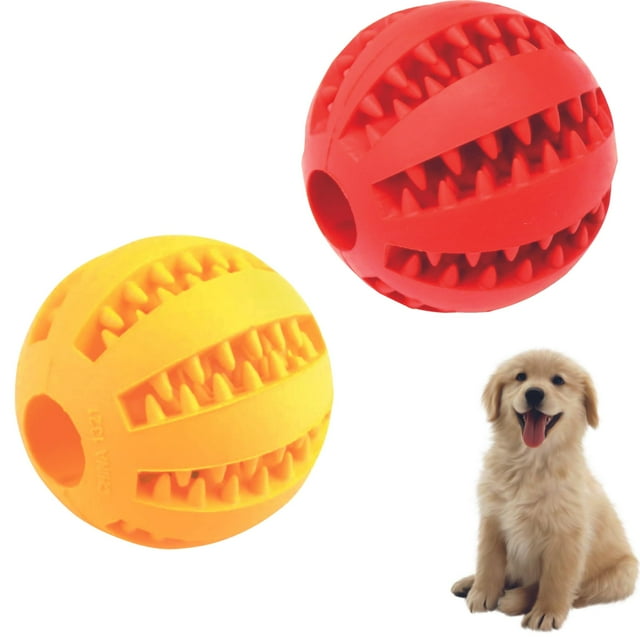 Paquete de 2 pelotas de juguete para perros, perros y cachorros, comedero para perros y mascotas, pelota de limpieza de dientes para masticar, juego de ejercicio, pelota de entrenamiento IQ