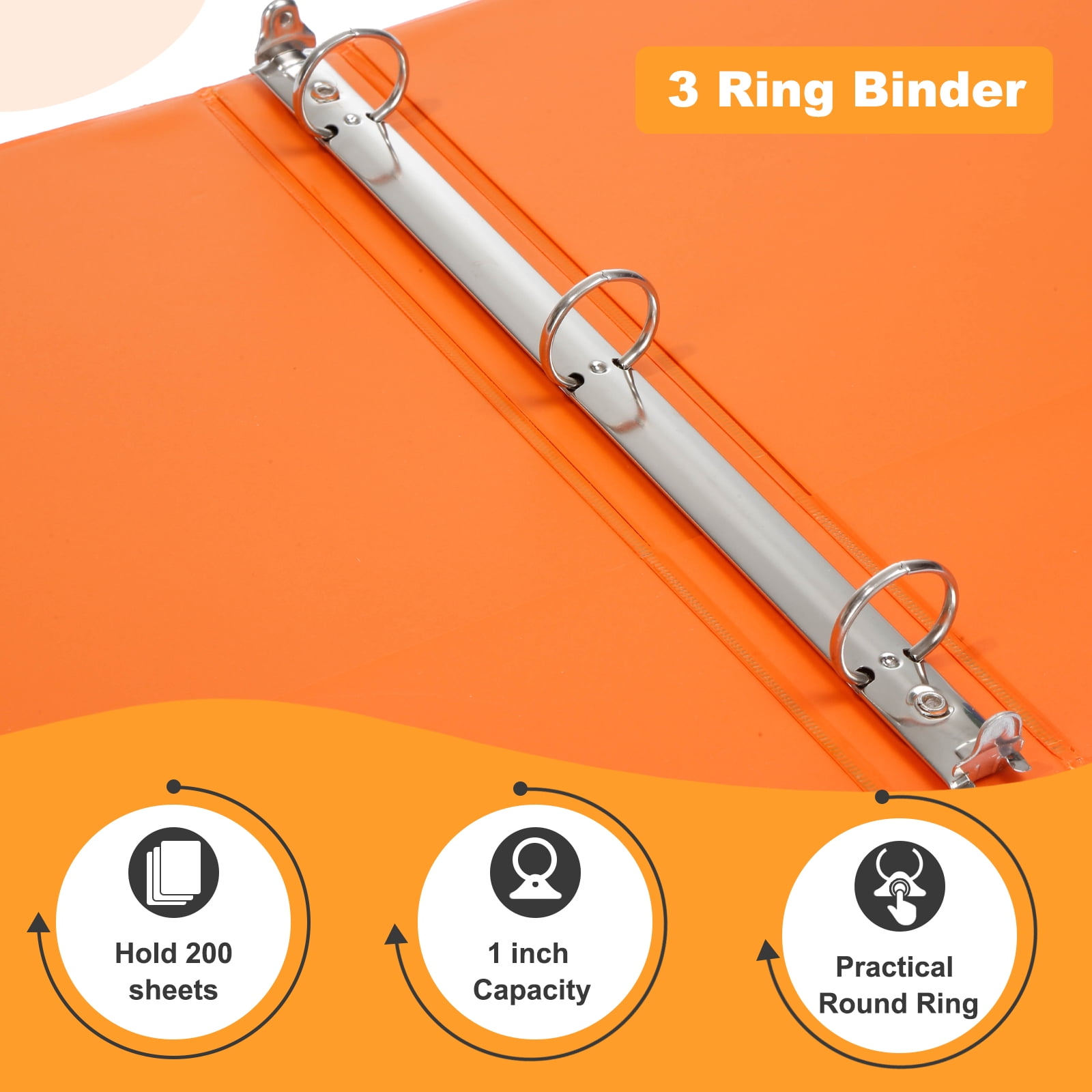 Comix 1 inch 3 Ring Binder, Round Ring 200-sheet Capacity, 6 Pack Orange