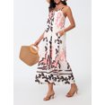 thumbnail image 6 of Women Casual Long Dress Print Spaghetti Strap Sleeveless Cami Dress Loose Tie-Up Backless Holiday Dress, 6 of 8