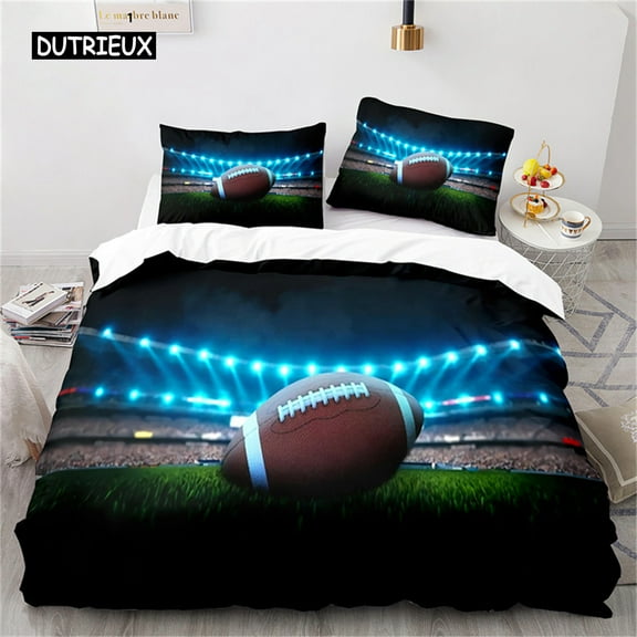 Twin Boy Sports Duvet Cover Football Bedding Set Microfiber Ball Sport Comforter Cover for Kids Teen Men Gifts Bedroom r