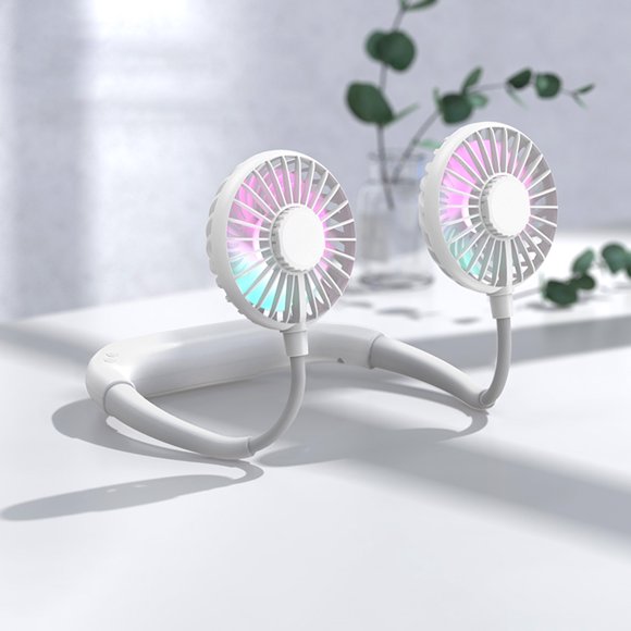 Neck Fan Portable USB Rechargeable LED Fan Design Personal Fan Wearable Cooler Fan with Dual Wind Head for Traveling Outdoor Office