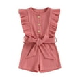 thumbnail image 2 of Yunliwuli Infant Baby Girl Summer Jumpsuit Solid Color Ruffled Sleeveless Round Neck Button Romper Shorts with Belt, 2 of 10