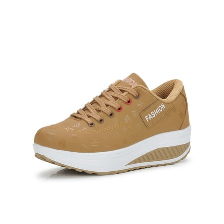 

Fangasis Womens Wedge Shoes Lace Up Walking Shoe Platform Sneakers Women Trainers Outdoor Non-Slip Round Toe Fashion Sneaker Khaki 9