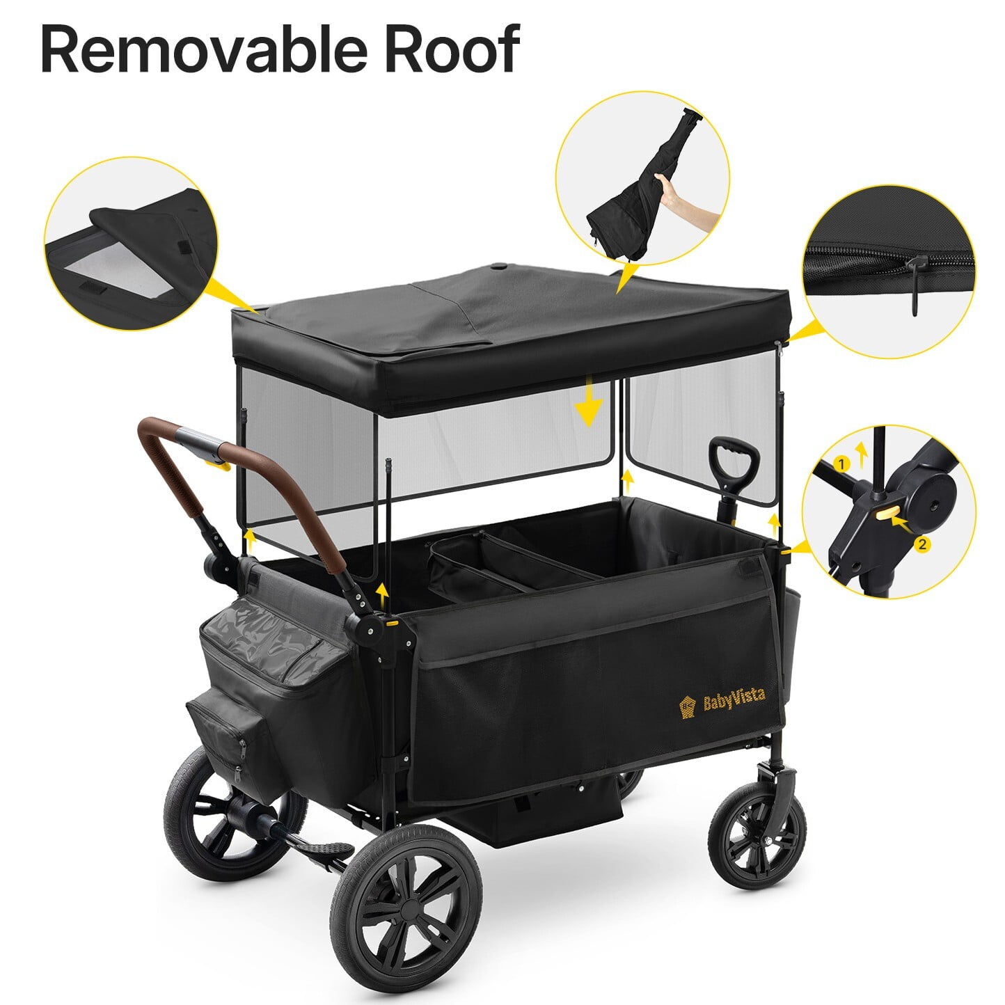 BabyVista Wagon Stroller All-Terrain for 2 Kids with Canopy, Parents Organizer, Adjustable Handlebar, Compact Foldable Baby Stroller Collapsible Toddler Stroller
