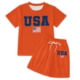 thumbnail image 4 of SGMVNU Girls Two Piece Summer Outfits Casual Short Sleeve Graphic Tee Matching Drawstring Shorts Set Tracksuits(Size 11-12 Years, Orange), 4 of 4