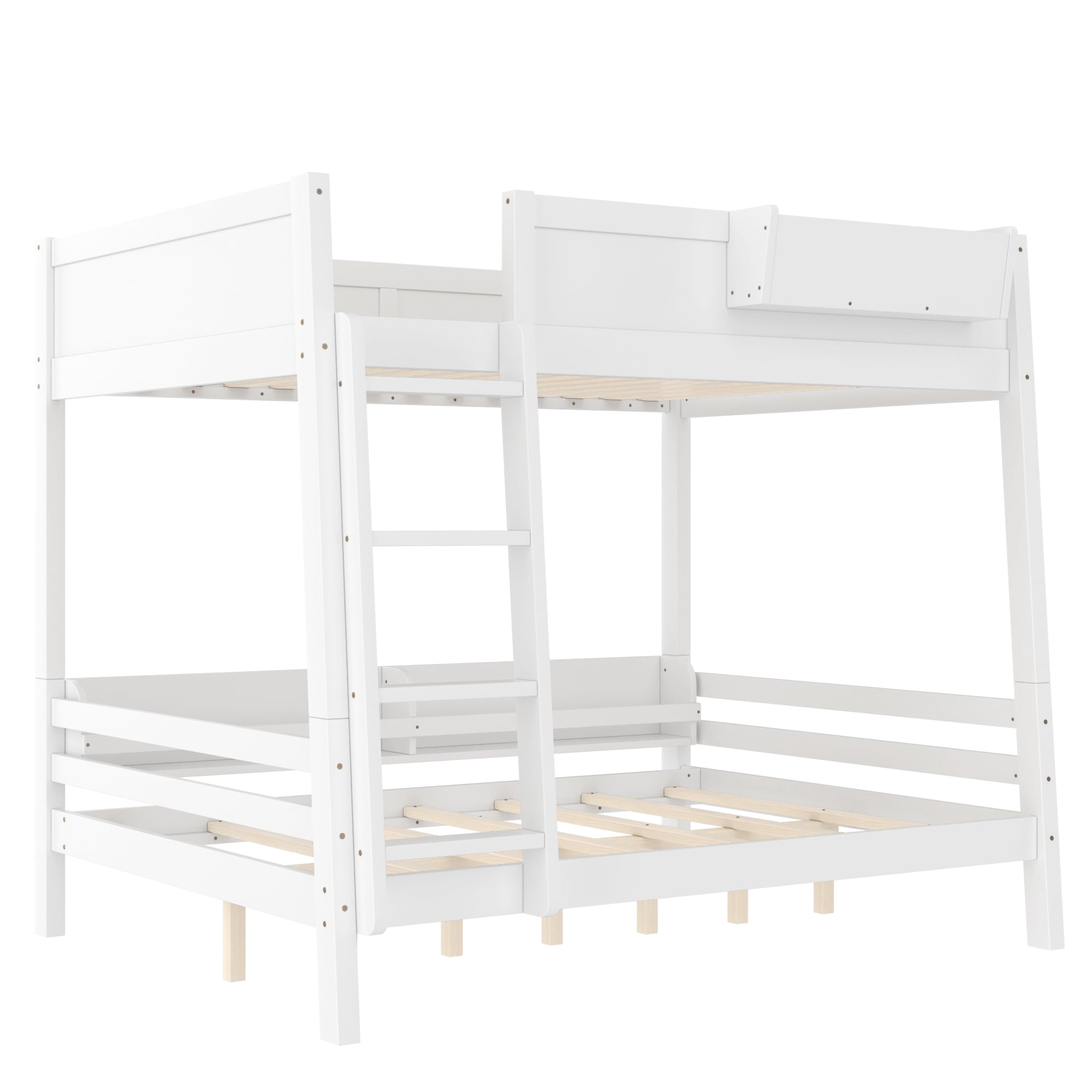 Mintazer Full Over Full Detachable Bunk Bed with Storage Shelf and Bookshelf, Modern Convertible Bunk Bed with Ladder and Guardrails for Bedroom Guest Room, White