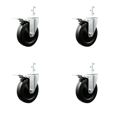 5 Inch Soft Rubber Wheel Swivel 3/4 Inch Square Stem Caster Set Total Lock Brake