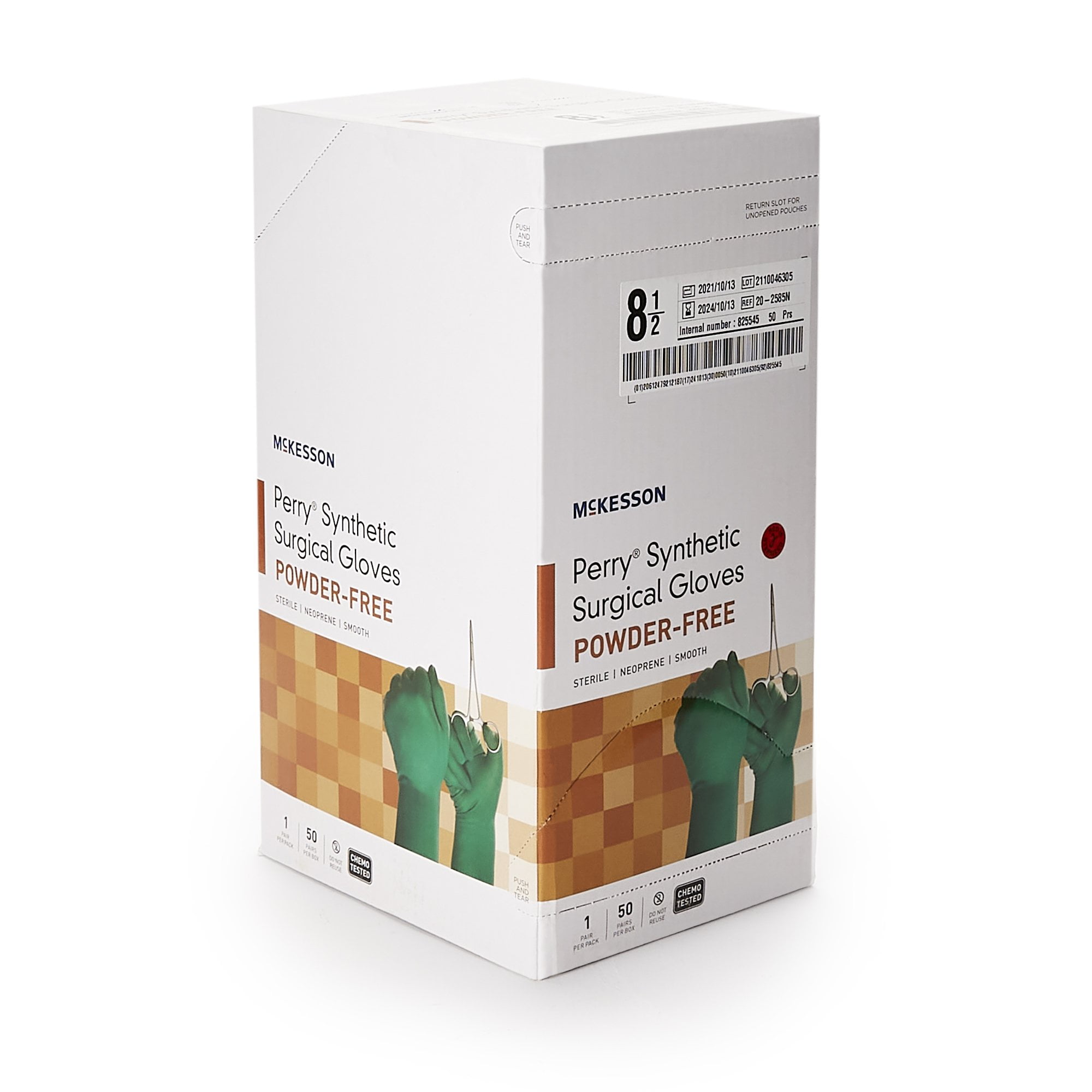 McKesson Perry Synthetic Neoprene Surgical Gloves, Sterile - Green, Size 8.5, 50 Count, 1 Box