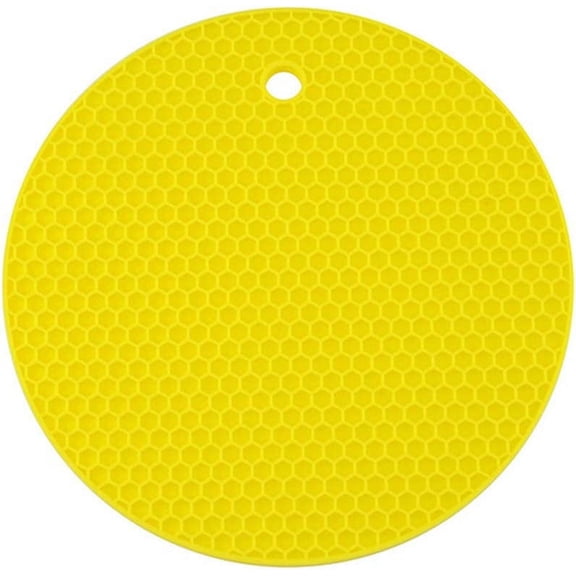 Circle Placemats Silicone Heat Resistant Mat Round Coaster Placemat Non- Slip Pot Holders for Hot Pot Pan Trivet Mats for Kitchen (Lemon Yellow) Silicone Placemat