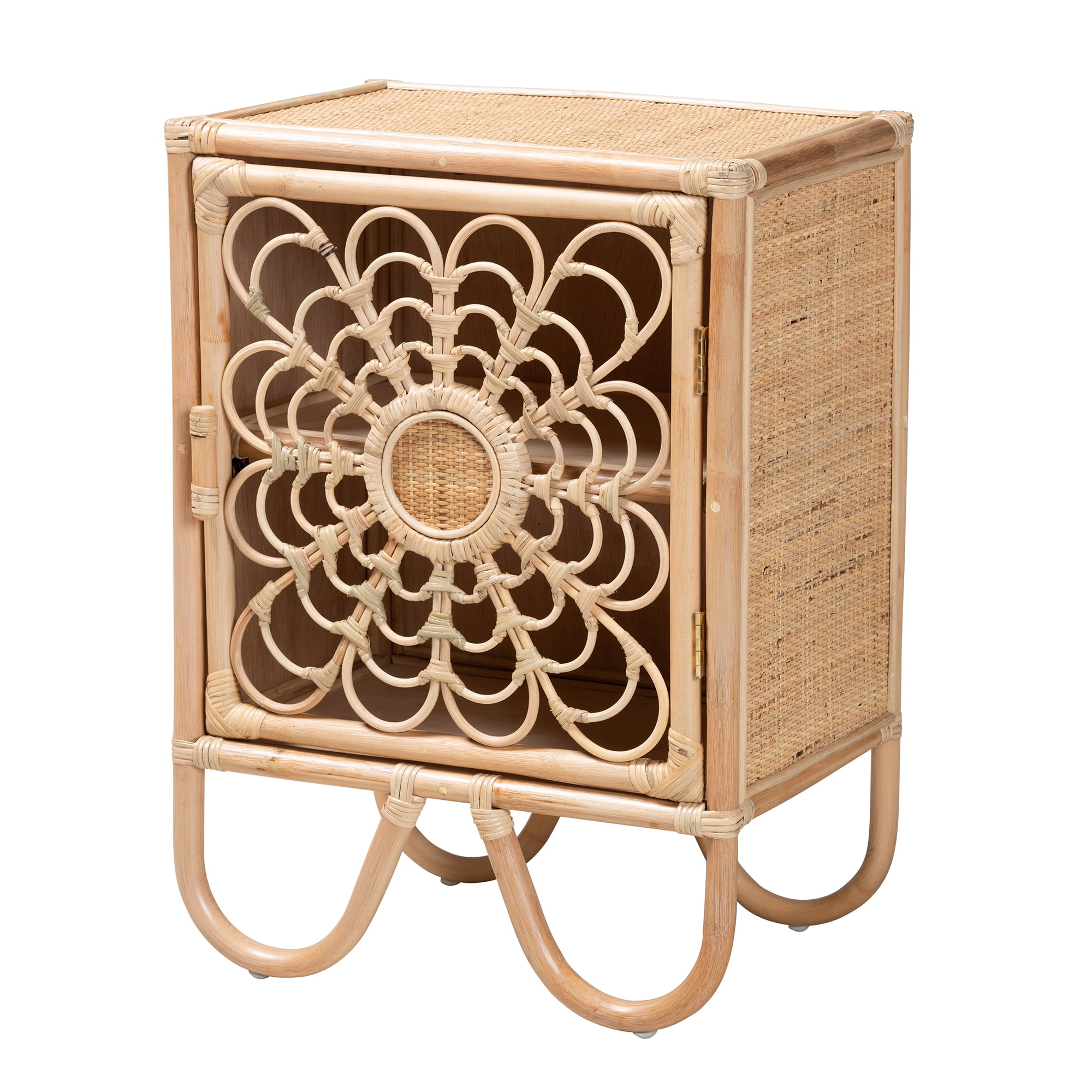 bali & pari Acelin Rattan BOHO Nightstand, 1-Door, Natural Brown