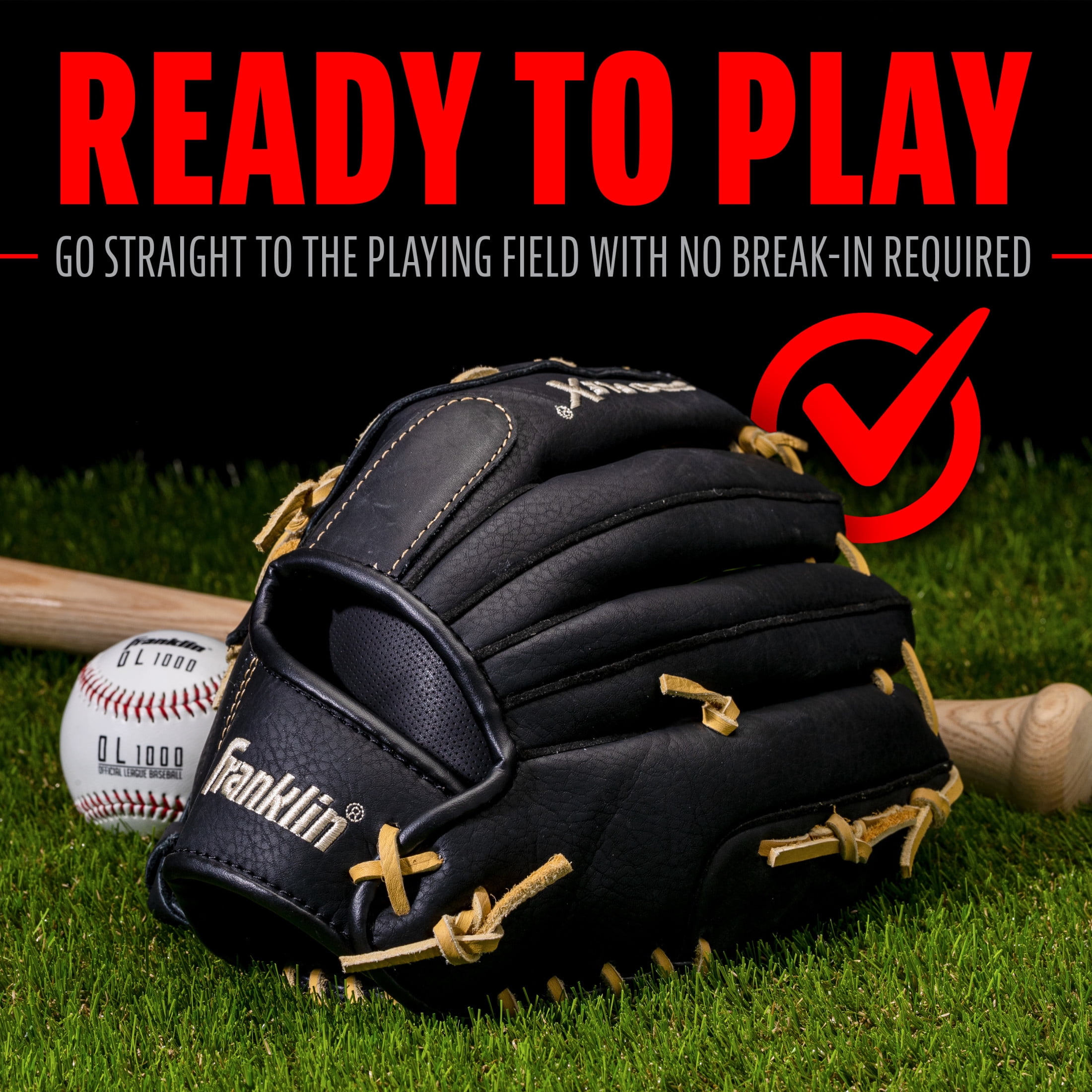 Franklin Sports ProFlex Adult Baseball + Softball Glove, 12.5 in, Black/Camel, Left Hand Throw