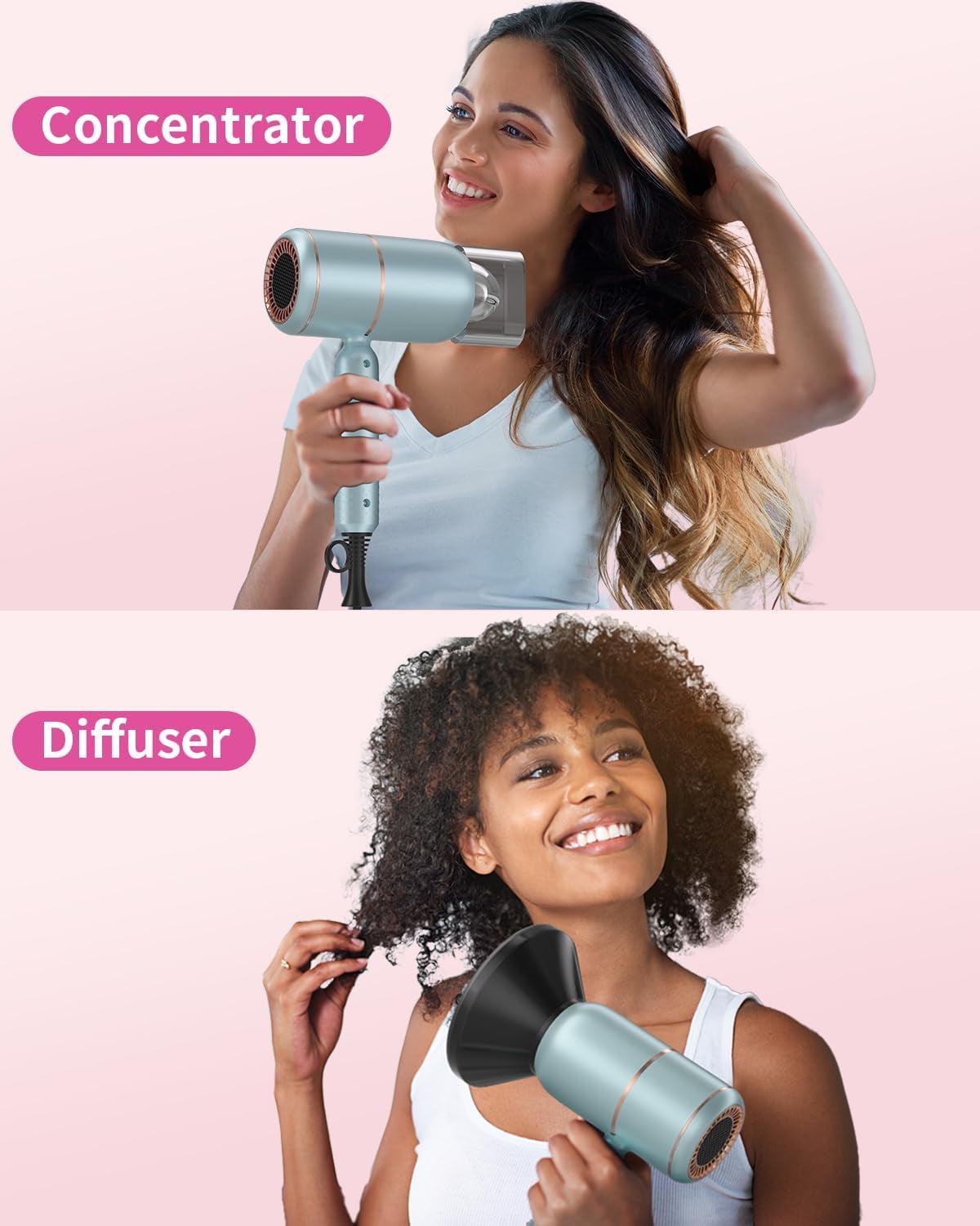 2025 Professional Ionic Hair Dryer Blow Dryer with Diffuser and Concentrator,Foldable Handle Travel Hair Dryer,Constant Temperature Hair Care for Fast Drying as Salon Light and Quiet (Baby Blue)
