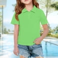 thumbnail image 2 of YOUYEDIAN Girls Short Sleeve Polo Shirt Kids Collared Button Down School Uniform T Shirt Casual Golf Athletic Tops (Light Green, 9-10 Years), 2 of 5