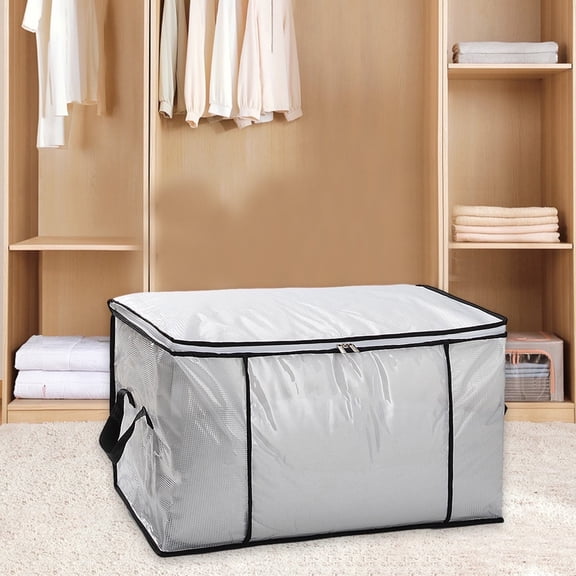 Large Capacity Storage Bag with Handle and Zipper - Foldable, Washable Travel & Moving Bag for Clothes, Pillows, Quilts, 60x37x35cm
