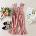 thumbnail image 4 of Huowey Toddler Girls Ruffles Fly Sleeve Solid Romper Bell Bottoms Flare Jumpsuit, 4 of 6