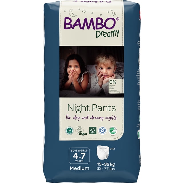 Pantalones de noche Bambo Nature Dreamy, pañales plegables para 4 a 7 años, 10 unidades