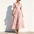 thumbnail image 2 of KLHDSF Dresses For Women Deep V-Neck Short Sleeve Fit And Flare Causal Floral Summer Dress Pink XXL, 2 of 5