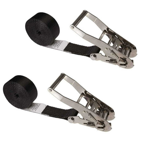 2" x 15' Black Stainless Steel Endless Ratchet Strap - 2 Pack