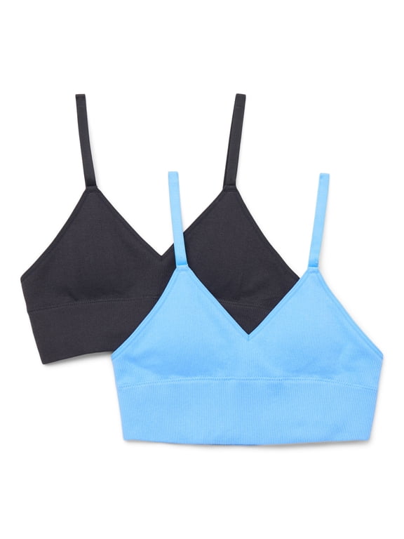 Girls Seamless Longline Bralette with Removable Pads, 2-Pack, Sizes XS-XXL