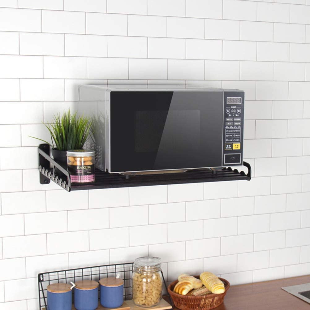Electric Oven Holders, Microwave Oven Rack Kitchen Shelf, Black Storage Racks Wall Shelf, Kitchen Organizer Aeronautical Aluminum, Weight Bearing 80 lb (19.6'' x 15.5'', Black)
