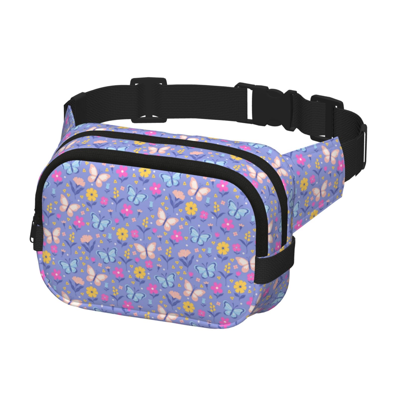 Picia Butterflies And Flowers Print Square Double-Layer Waist Bag Mini Adjustable Waist Belt Bag Exercise Running Travel Hiking
