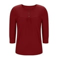 thumbnail image 4 of Lenpel Women's Tops 3/4 Length Sleeve Crew Neck Quarter Button Pleated T Shirts Dressy Casual Tees Loose Tunic Blouses(Red,X-Large), 4 of 4