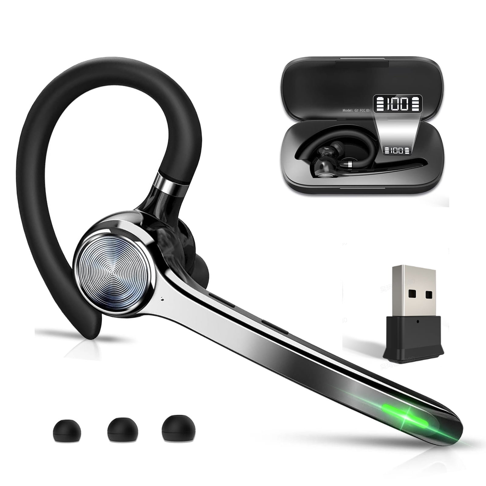 Bluetooth Headset, Wireless Bluetooth Earpiece with 500mAh Charging Case 72Hrs Talking Time, Built-in Mic for iOS Android Cell Phones, Wireless Headset V5.4 Hand-Free Headphones for Trucker/Office