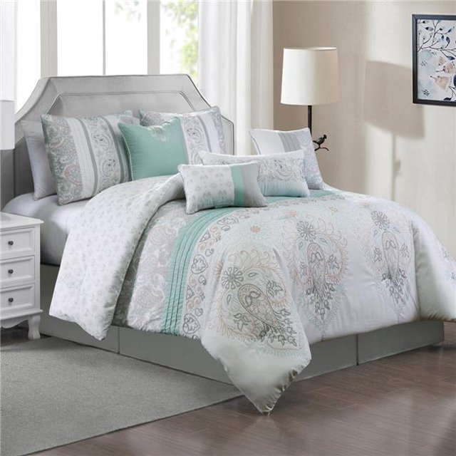 Elight Home 21786Q-Queen size Queen Size Irish Embroidery Comforter Set - 8 Piece