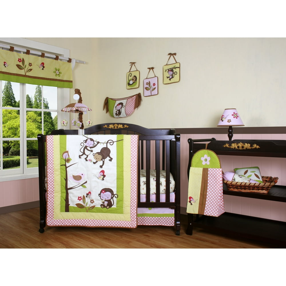 Bumperless 12 Pieces Monkey Baby Nursery Crib Bedding Set