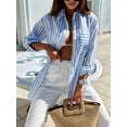thumbnail image 6 of Women'S Button Down Shirts Casual Long Sleeve Boyfriend Loose Collared Blouses Tops Blue Stripes L, 6 of 9