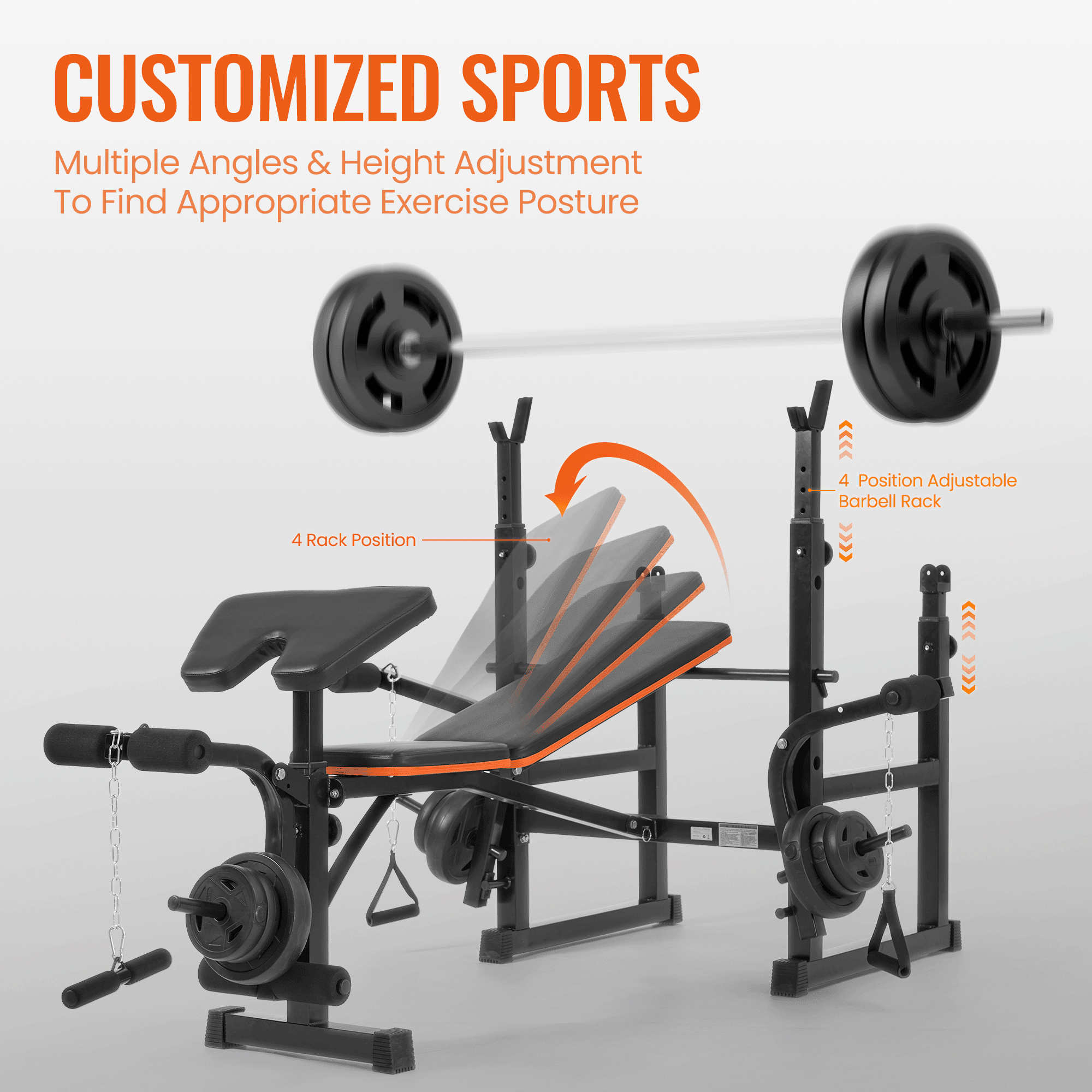 GASKY  Adjustable Weight Bench 600lbs 7-in-1 Foldable Multi-Function Workout Bench Set with 2 Barbell Rack & Leg Extension for Full Body Strength Training Home/Gym  Gifts for Him