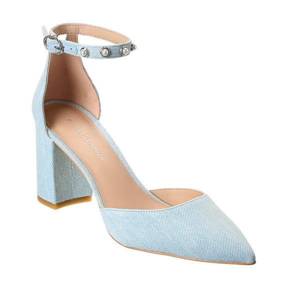 Stuart Weitzman Pearl Strap Block 75 Denim Pump, 8.5, Blue