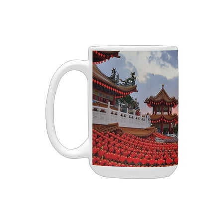 

Lantern Decor Oriental Ethnic Lanterns Over A Temple At Sunset Structure For Religious Rituals Worsh Ceramic Mug (15 OZ) (Made In USA)