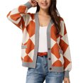 thumbnail image 3 of Women Y2k Cardigan Sweaters Argyle Long Sleeve Open Front Knitted Sweaters (Red L), 3 of 5