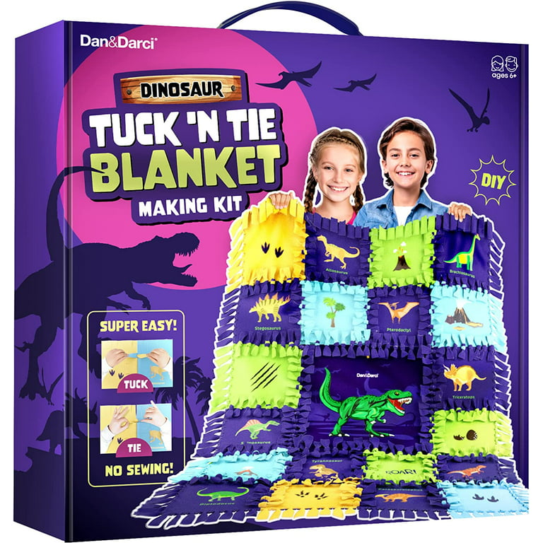 Dinosaur Tuck N' Tie Fleece Blanket Kit - DIY Crafts for Kids Ages 6+ Year  Old - Best Arts & Craft Girl Gifts Ideas - No Sew Quilt Blanket Making Kits  