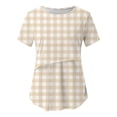 thumbnail image 6 of Frostluinai Womens Maternity Nursing Tops Striped Plaid Print Double Layer Easy Lift Up Crew Neck Short Sleeve Breastfeeding Blouse, 6 of 10