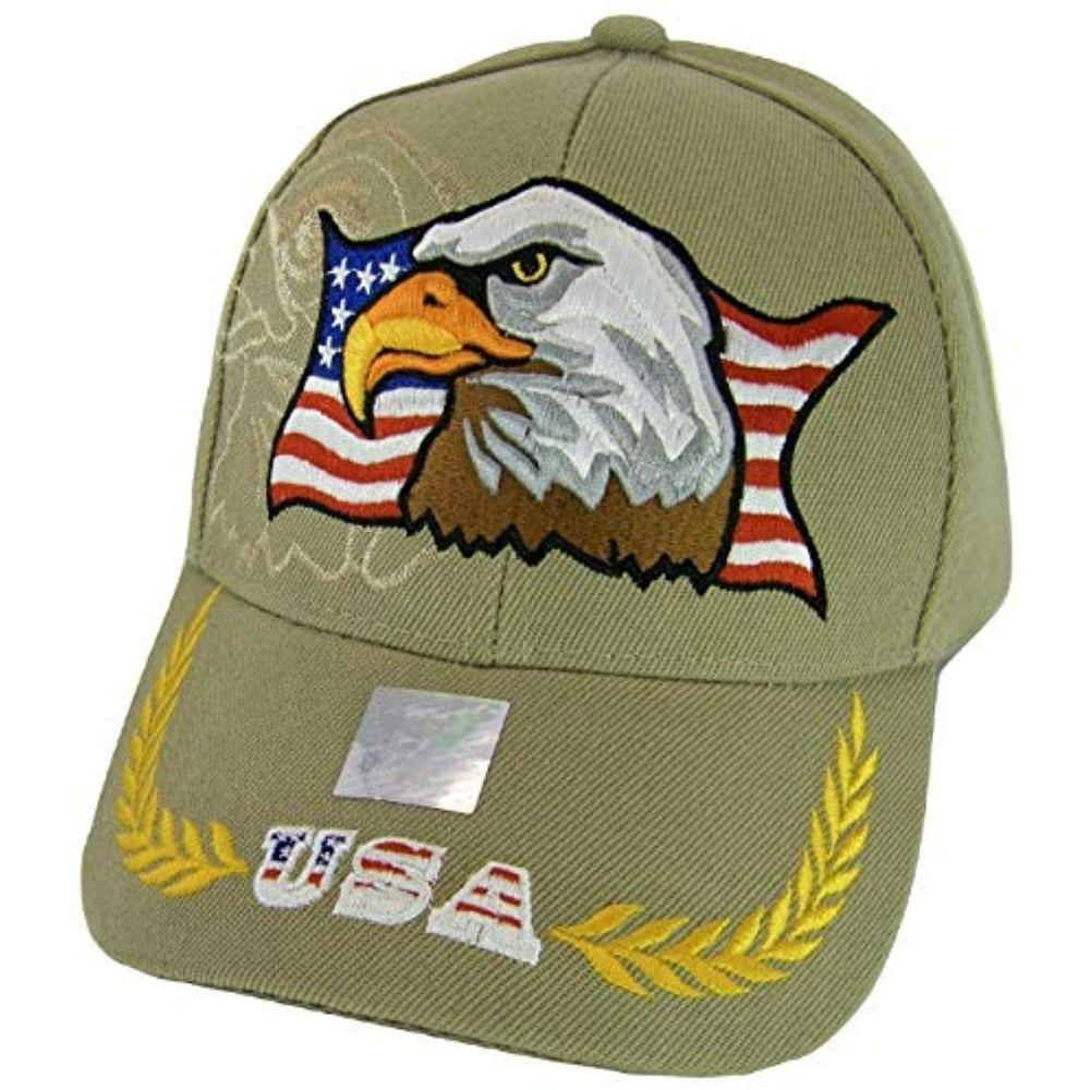 Men's Patriotic Large Eagle USA Adjustable Baseball Cap (Khaki ...