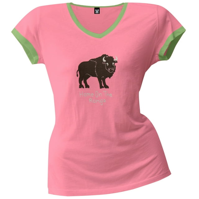 Buffalo Home on the Range Women's V-Neck Ringer Pajama T-Shirt - Large