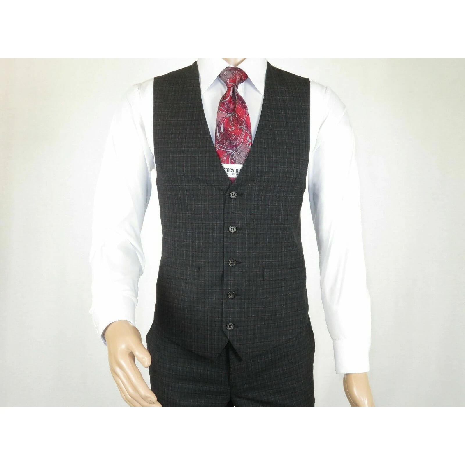 Men Wool Super 140s Vested Slim Suit Rivelino Renoir English Plaid 514-1 Black 