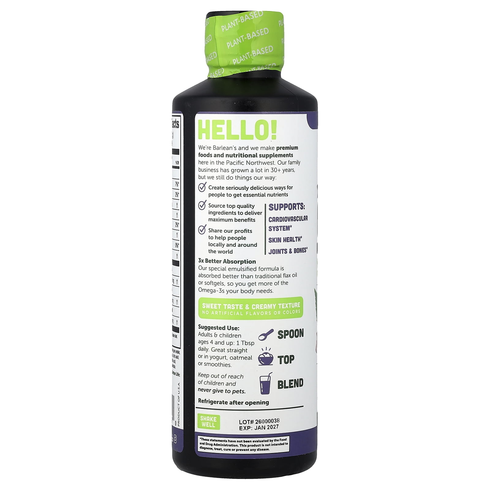 Barlean's Seriously Delicious Omega-3 Flax Oil Blackberry Smoothie 16 oz Liquid