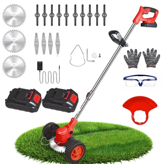Electric Cordless Lawn Mower, Cordless Lawn Mower, 800W Battery-Powered Lawn Mower, Garden Electric Lawn Mower with Two Batteries, Three Blades and Wheels