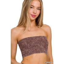 Zenana Women's Wide Pattern Knit Washed Ribbed Bandeau Seamless Nylon Cropped Tube Top