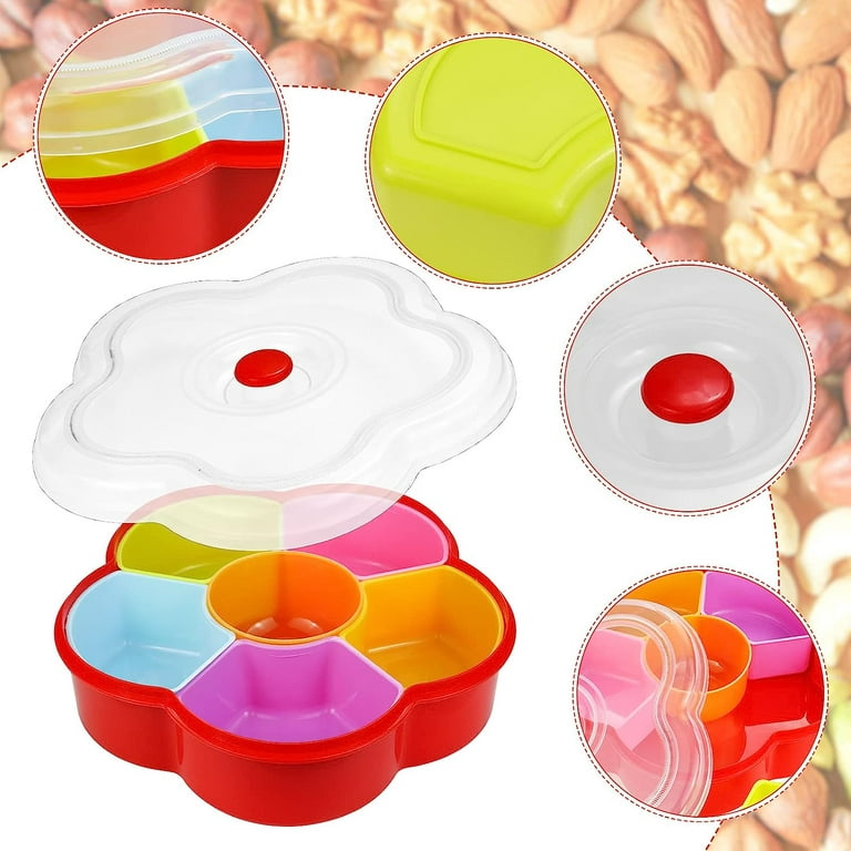 Best Separable Colored Flower Shaped Fruit Bowl Snacks Bowl, Candy and Nut Serving  Container Appetizer Tray with Lid, 6 Compartment Plastic Food Storage  Organizer 