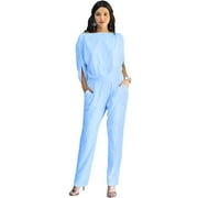 KOH KOH Long Pants Formal Cocktail Evening One Piece Fall Pockets Dressy Jumpsuit Romper Suit Casual Outfit Playsuit Tall 3/4 Short Sleeve For Women Sky Baby Light Blue Small US 4-6 NT118