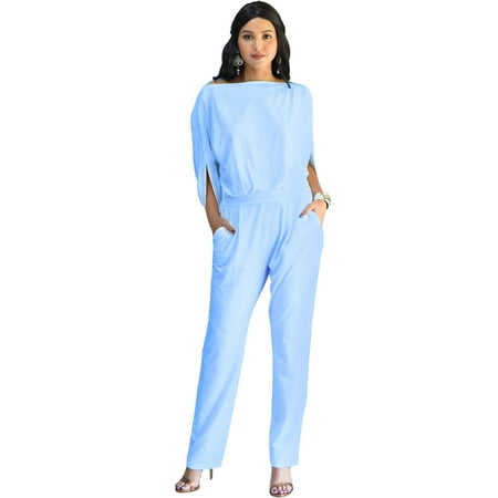 KOH KOH Long Pants Formal Cocktail Evening One Piece Fall Pockets Dressy Jumpsuit Romper Suit Casual Outfit Playsuit Tall 3/4 Short Sleeve For Women Baby Light Blue X-Small US 2-4 NT118