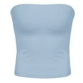 thumbnail image 6 of Tube Top Bra Solid Long Tube Tops Summer Basic Y2K Layering Tank Top Cute Strapless Fitted Bandeau Going Out Crop Top Camisoles Light Blue XS, 6 of 6