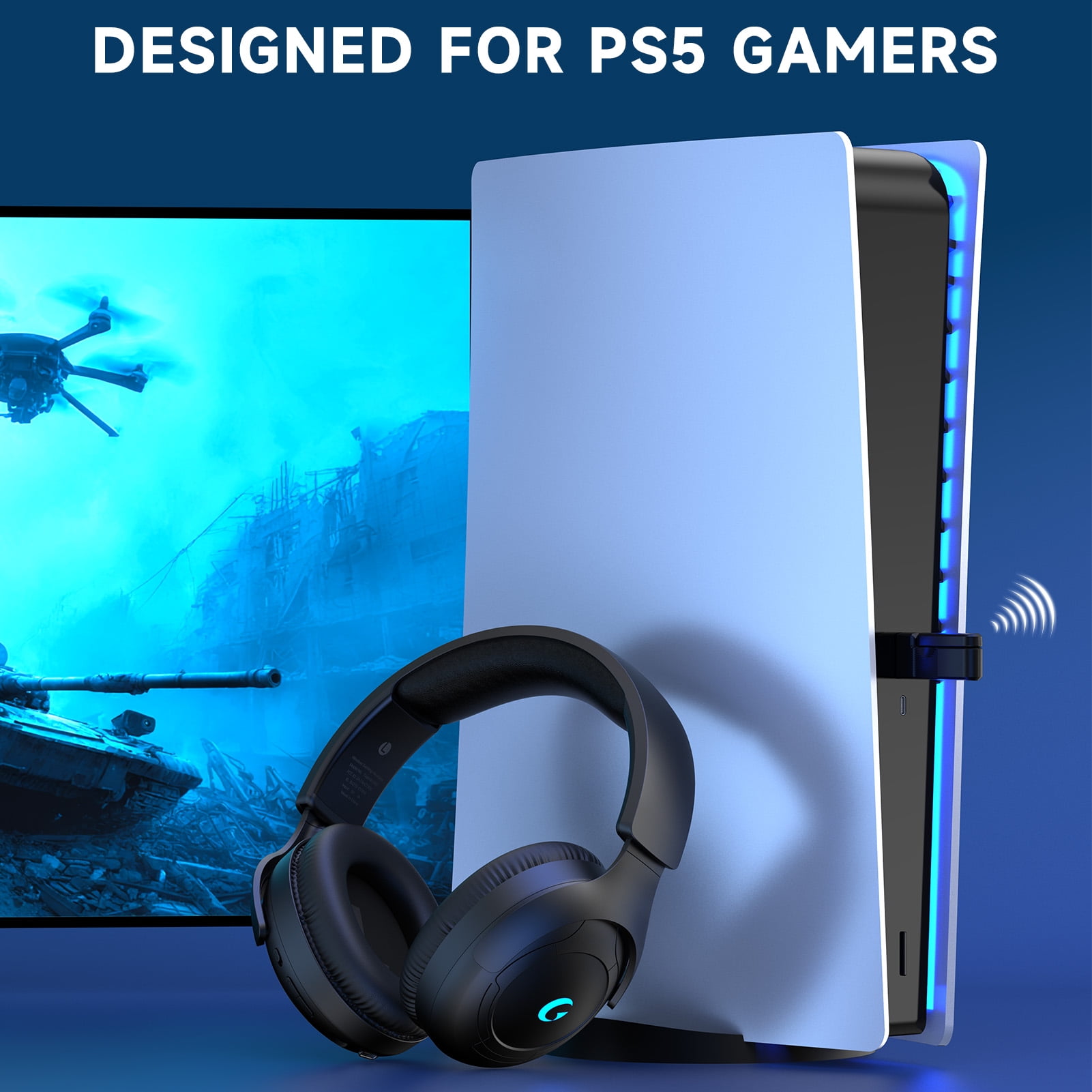 Froura Wireless Gaming Headsets for PS5 PC Switch PC with Bluetooth 5.2, 2.4 GHz USB Gaming Headphones with Detachable Noise Canceling Mic, 40H, 3.5mm Wired for Xbox Series,Black